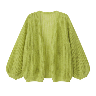 艾文文IRIS牛油果2026新款秋冬女装超幼马海羊毛花苞袖针织开衫