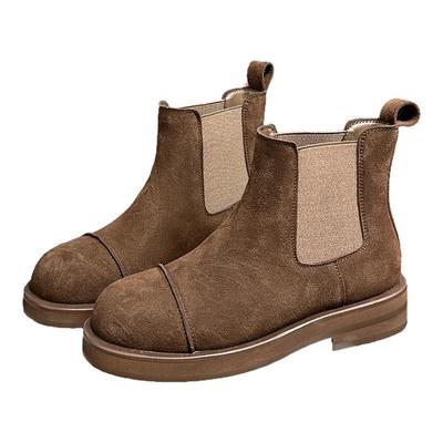 磨砂真皮复古加绒厚底套筒马丁靴