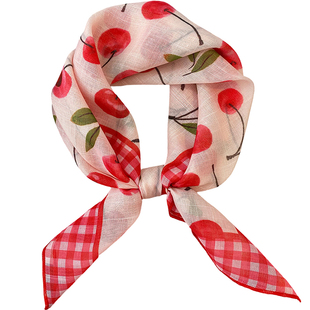 2025新款粉色小方巾女丝巾春秋可爱系脖小领巾丝巾小清新头巾薄款