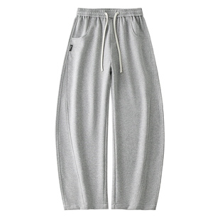 wassup happy美式弯刀灰色卫裤男秋冬季加绒加厚外穿保暖直筒裤子