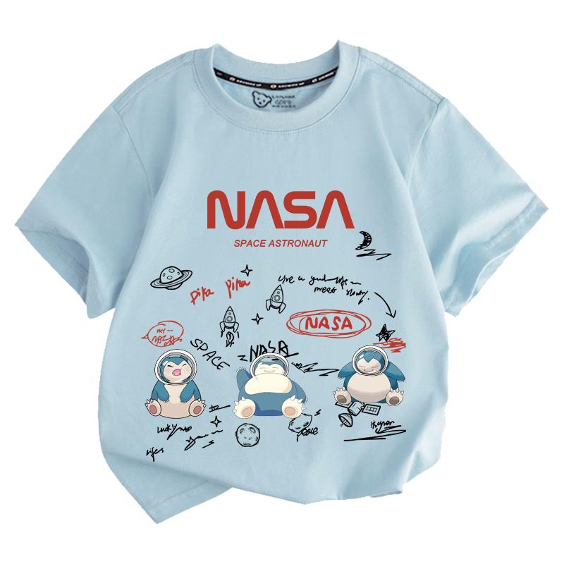 宝可梦nasa宇航员联名皮卡丘杰尼龟卡比兽短袖t恤衫男女儿童半袖