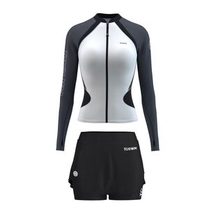TOSWIM女士分体泳衣大码微胖高级感长袖短裤防晒泳装海边冲浪套装