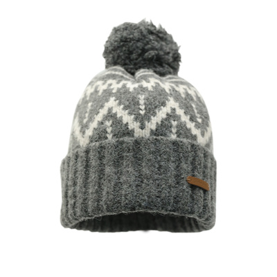 复古费尔岛提花毛球针织帽子女