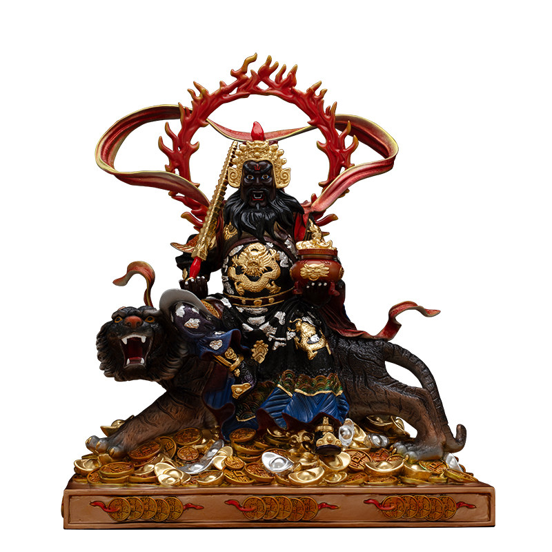 全铜彩绘武财神赵公明骑虎神像家用供奉黑虎中路财神赵元帅摆件