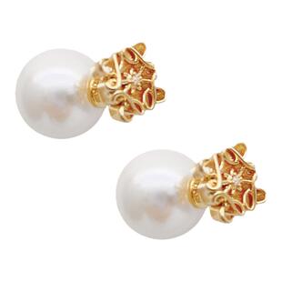 法式复古珍珠耳钉金色镂空镶钻耳饰轻奢设计感优雅气质耳环女