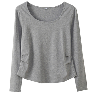 2026春款胖莹莹大码女装韩系掐褶简约圆领百搭显瘦内搭打底衫上衣