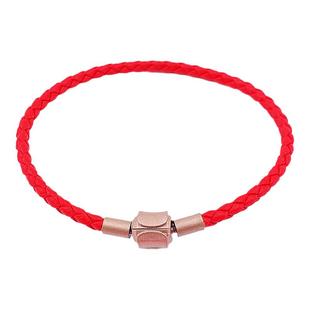 周家手绳铜扣红黑皮绳手链粗2345毫串黄金3D硬金替换绳成品送隔圈