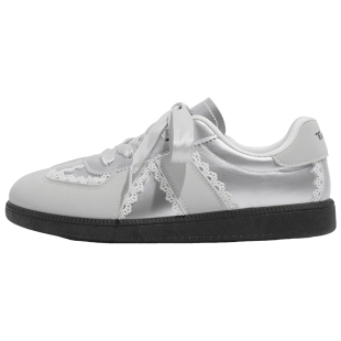 鮀品银色德训鞋女2026春新款芭蕾风女士单鞋百搭小白鞋运动板鞋子