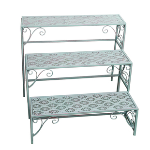 铁艺复古做旧鱼纹三层楼梯花架实用梯阶式三件套置物架 小长桌