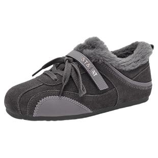 星期六加绒保暖棉鞋女款2025新款冬季内增高真皮德训鞋软底毛毛鞋