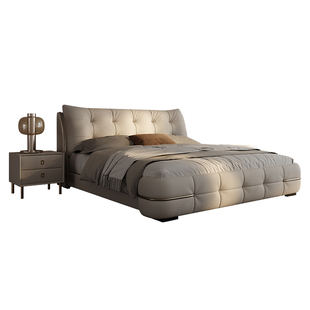 政府补贴蓝色理想2米x2米大床轻奢真皮主卧床高端大气双人软包床