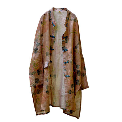 超宽松大码中式盘扣对襟纯苎麻