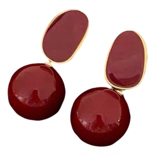 气质女人显白秋冬洋气耳饰喜庆酒红色珍珠吊坠耳环法式滴油韩国风