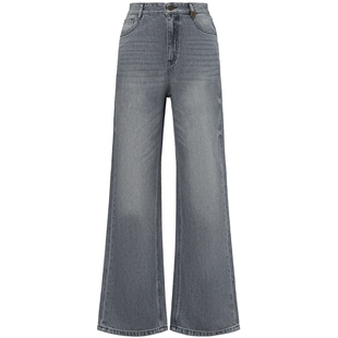 【云纹水洗】FF仿佛牛仔裤2025年春季新款复古宽松水泥灰直筒裤女