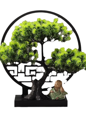 新中式迎客松桌面玄关摆件