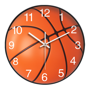 篮球运动风装饰静音钟简约羽毛球场馆钟表客厅大气时尚创意挂钟