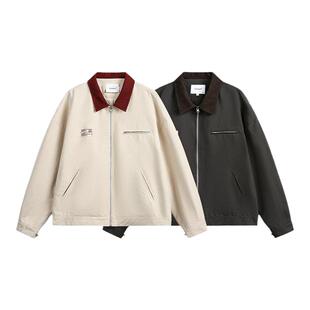 布老哥Blog美式复古撞色翻领底特律春季宽松显高clf短宽夹克W388