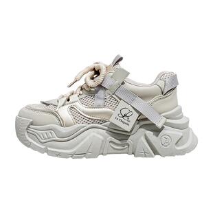 拉夏贝尔厚底老爹鞋女2026新款春季透气网面爆款休闲增高运动鞋子