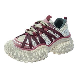 真皮小个子巴黎老爹鞋女2026新款秋季绑带轮胎榴莲增高运动女款