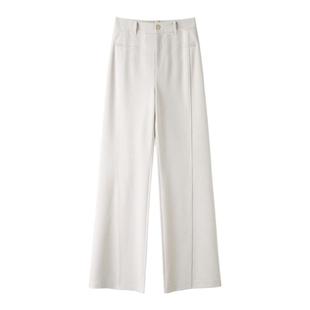 韩氏伊人白色加厚阔腿裤女秋冬季2025新款宽松垂感直筒休闲毛呢裤