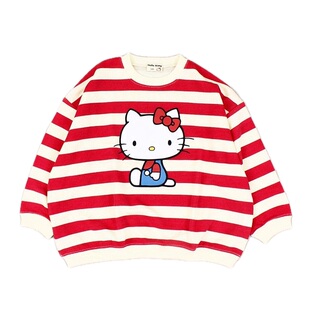 日本凯蒂猫 MARKEYS 2026春秋女童 hello kitty 宽松条纹圆领卫衣