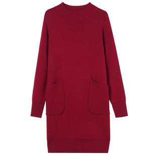 鄂尔多斯市100纯羊绒新款中长款毛衣女秋冬一体绒加绒打底衫冬季