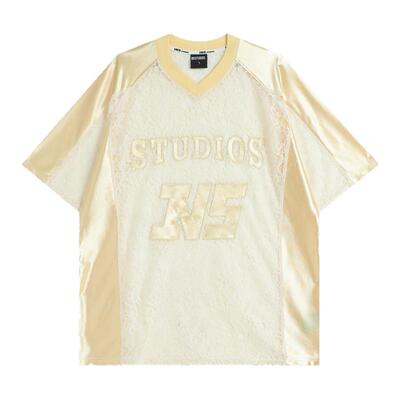 INSstudios蕾丝拼接镂空插肩短袖