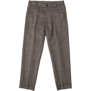 SOARIN英伦复古格子西装裤男士 商务休闲修身九分裤格纹直筒裤子