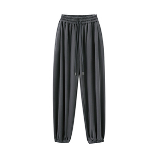 酒红色运动裤女秋冬大码胖mm宽松直筒休闲裤显瘦垂感阔腿束脚卫裤