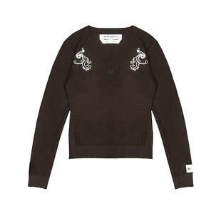 APRIORITY先验浮士德羊毛混纺针织打底衫长袖绳绣绣花T恤