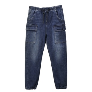 ABLE JEANS女士牛仔裤弹力工装松紧腰街头潮流秋冬束口裤多袋裤