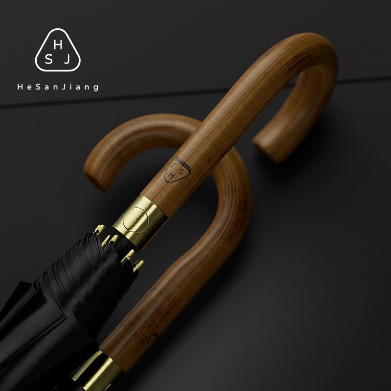 何伞匠商务伞防风超大长男抗直杆雨伞实双人雨把木柄伞号自动木伞