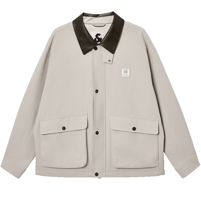 杰克琼斯春夏时尚百搭潮流PU翻领巴恩风夹克/宽松商务外套