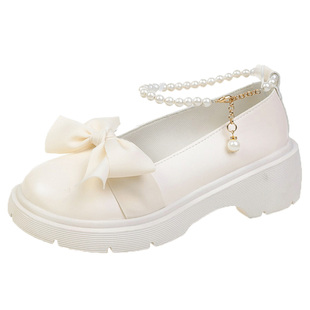日系白色玛丽珍单鞋女2025新款厚底珍珠小皮鞋女蝴蝶结lolita鞋子