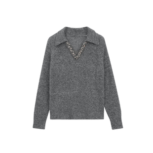 MANNALA丨“花纱领”南非进口马海毛手工重工织带翻领毛衣 Q4669