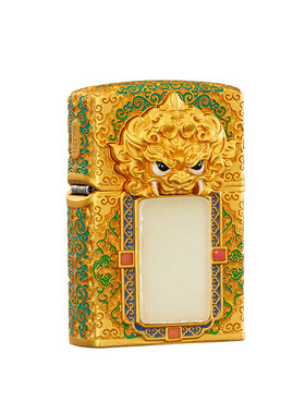 zippo打火机花丝金镶玉无事牌