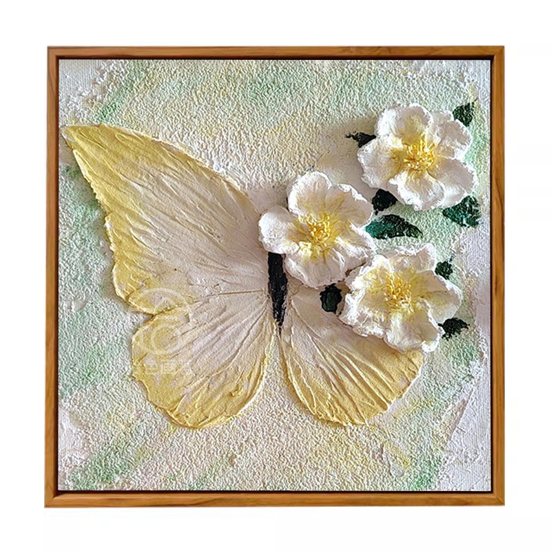 手工立体山茶花蝴蝶石英砂肌理画diy全套材料包手绘数字油画丙烯