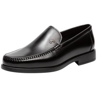 【坦途】沙驰男鞋男士皮鞋商务工作一脚蹬黑色乐福轻便透气真牛皮