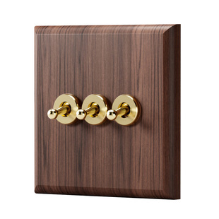 胡桃木纹黄铜拨杆中古风创意复古开关86型墙壁家用五孔插座面板