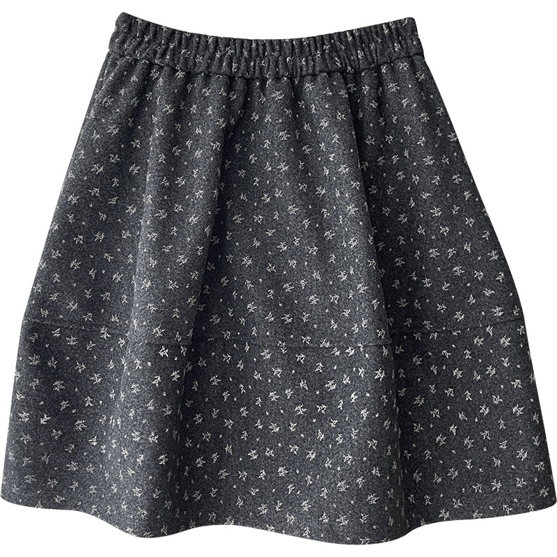 日韩miu系复古碎花毛呢料蓬蓬裙