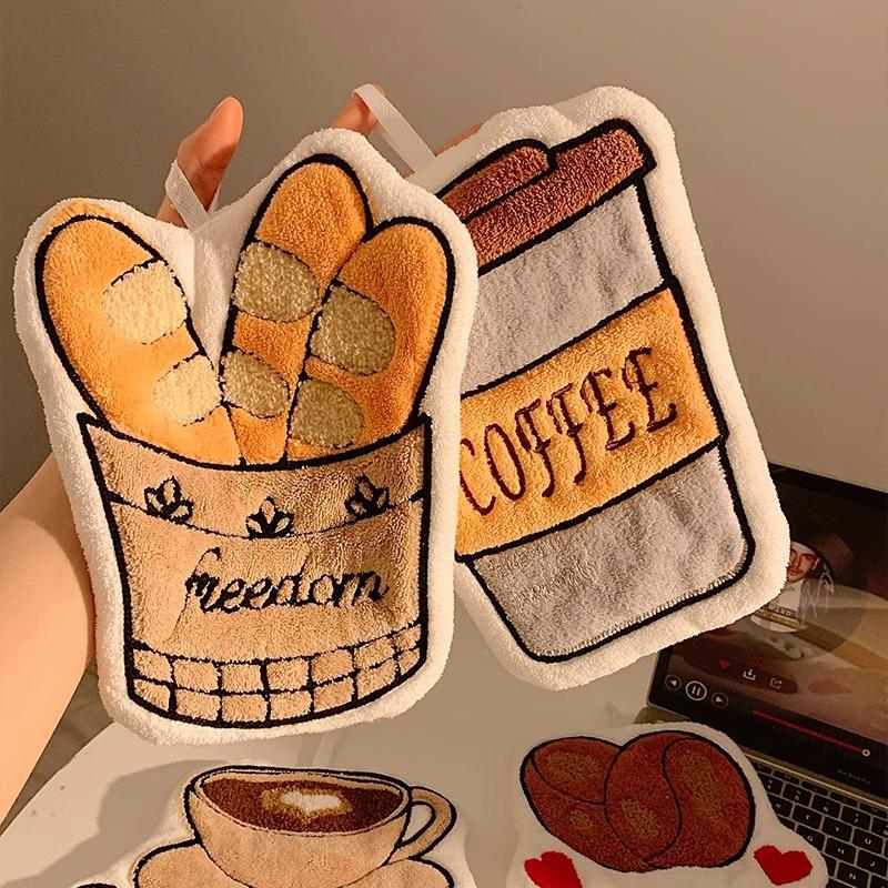 咖啡法棍擦手巾可爱挂式超强吸水加厚速干毛巾卫生间手帕厨房抹布