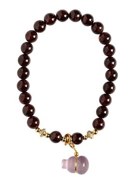 新中式气质文艺酒红色石榴石  梦幻紫水晶福禄小葫芦手串手链