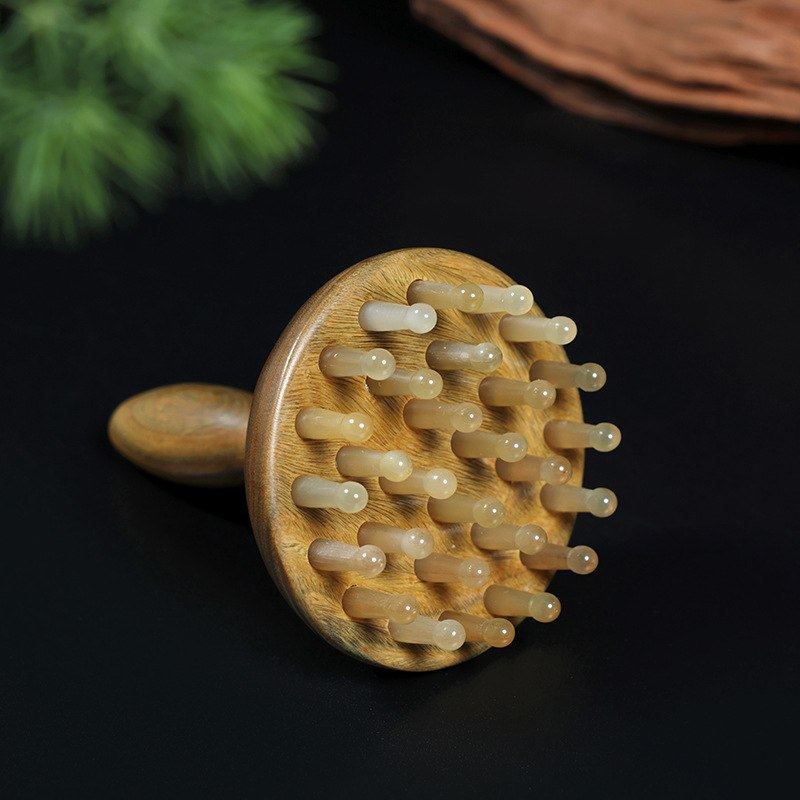 绿檀木经络刷全身通用腹部按摩按摩梳肩肚子指环颈部刮痧揉羊角