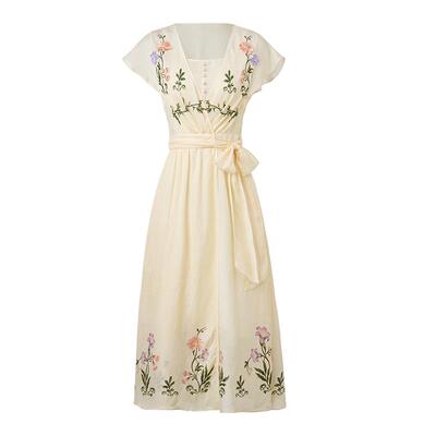 MAXRIENY茶歇系带连衣裙