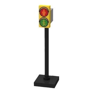 适用小颗粒城市交通道路标志信号灯人行道拼装玩具红绿灯积木场景