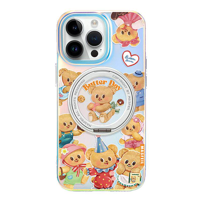 MASFEIL × 甜心小黄熊适用苹果17Promax手机壳新款Lo5磁吸带支架iPhone16Pro保护套15支点好看14高级女13pm