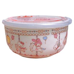 卡卡比 中式卡通动漫圆形粉嫩高颜值饭碗学生饭盒陶瓷带盖泡面碗