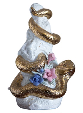 “金缠玉山”手工陶瓷描金蛇摆件