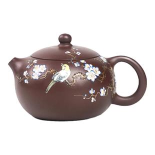 宜兴紫砂壶名家工艺师纯手工原矿老紫泥经典珐琅彩花鸟西施壶茶具