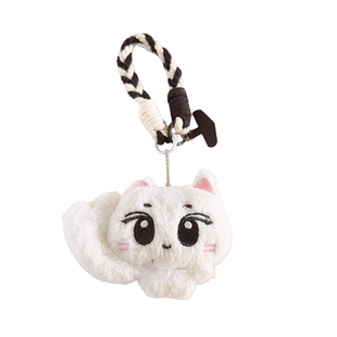 毛绒可爱大拳头白猫咪公仔学生包包防丢挂件手机链短款尼龙线材编织挂绳趣味卡通学生女款ccd钥匙扣便携挂链